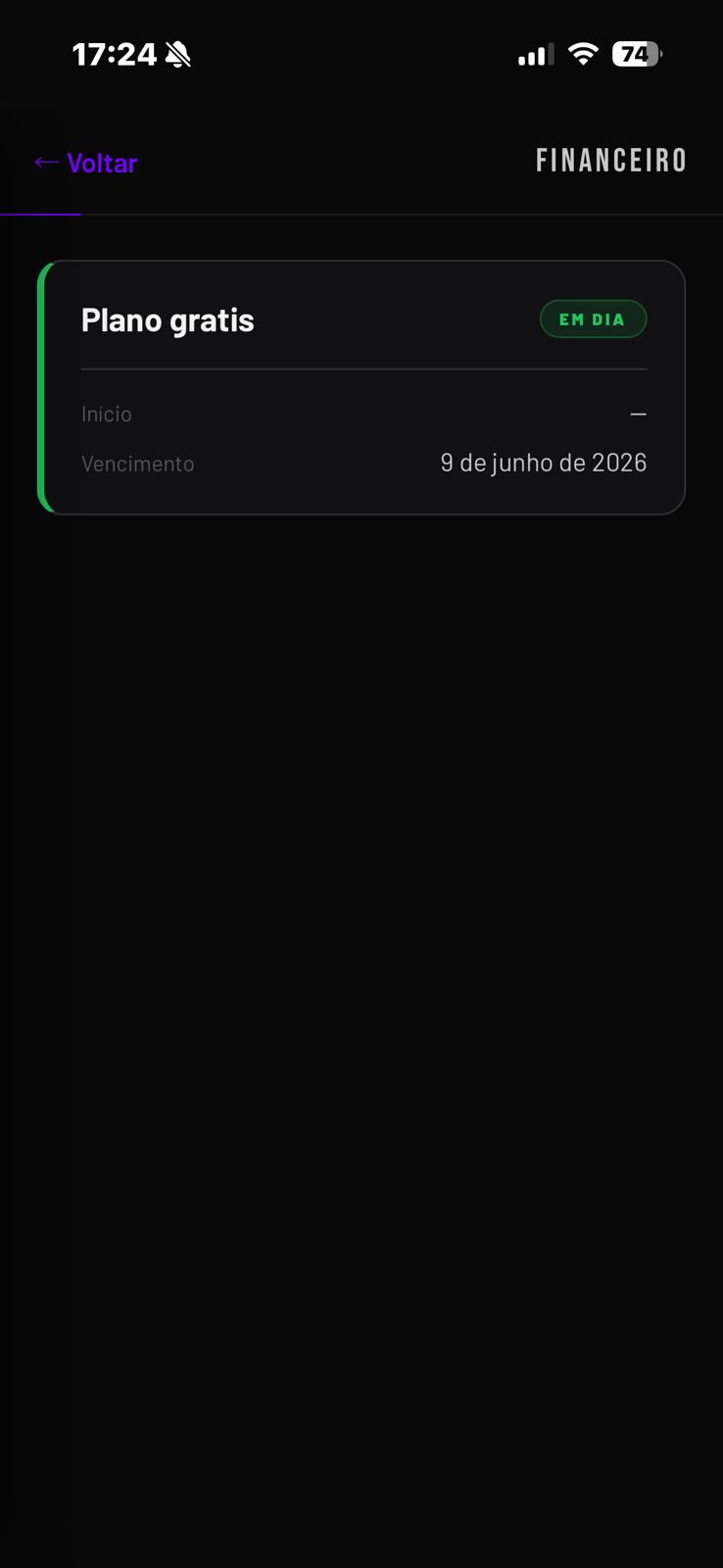 Tela de financeiro do aluno