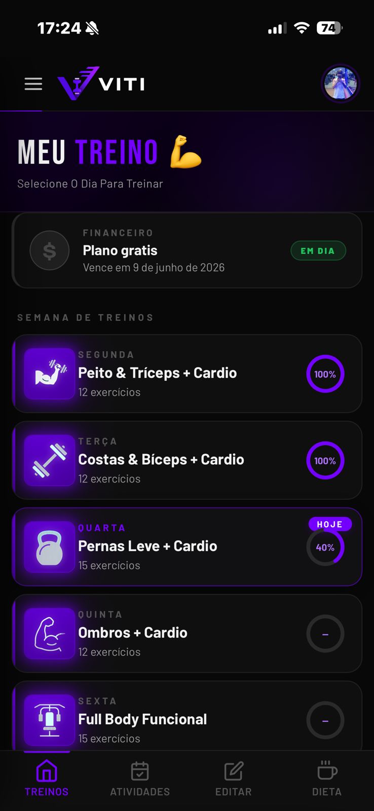 Tela de treino